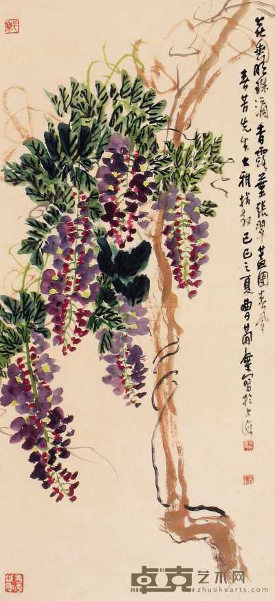 曹简楼 己巳（1989年）作 紫藤 立轴 95×43cm